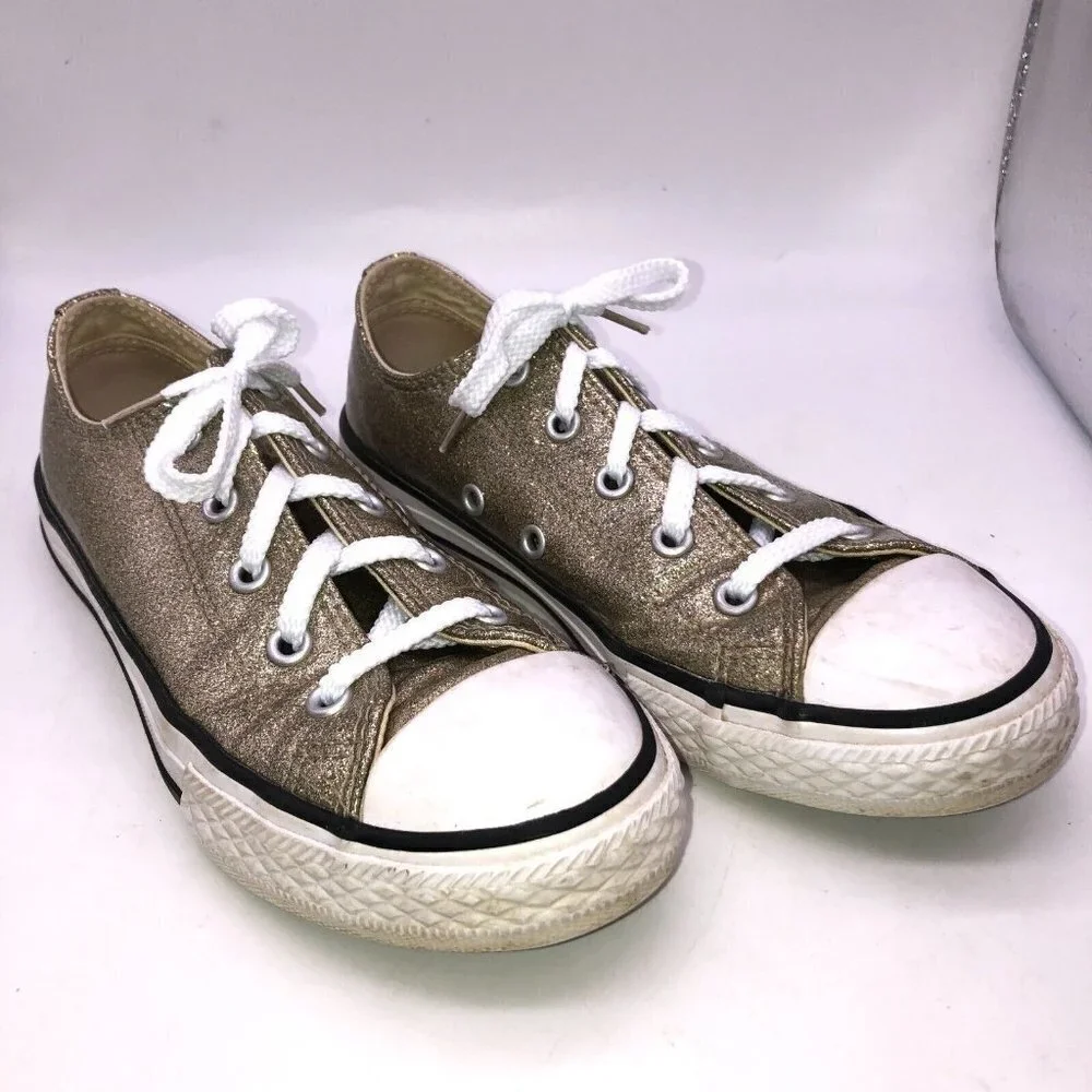 Converse Chuck Taylor All Star Girls Size 2 Gold Glitter Low Top Sneakers Shoes